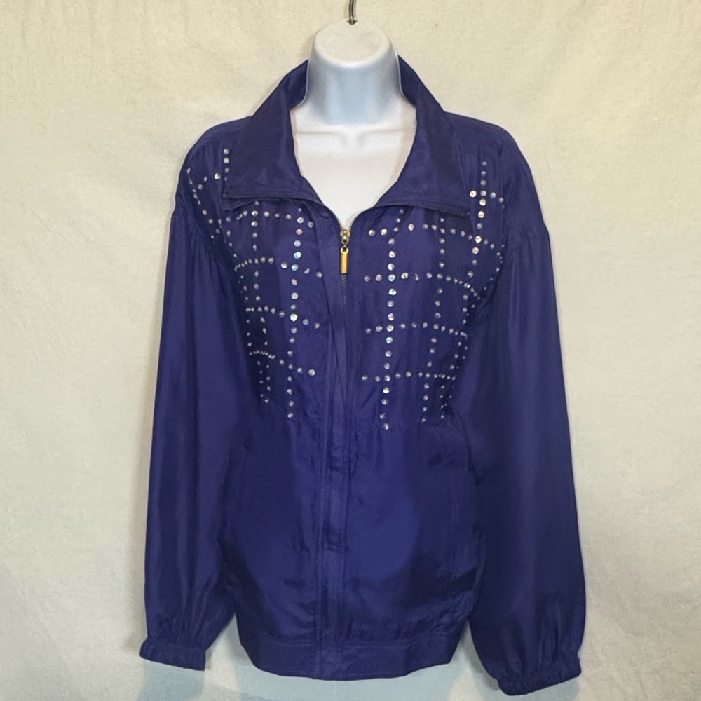 B-78 EVR Vintage Purple‎ Sequin 100% Silk Long Sleeve Zip up Jacket Size L